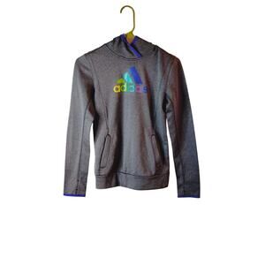 Adidas Hoodie Womens XS Gray Climawarm Workout Long Sleeve Center Logo GymLadies